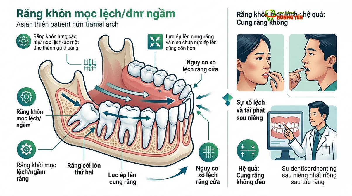 Răng khôn mọc ngầm có thể tạo áp lực xô lệch răng nếu không được xử lý.