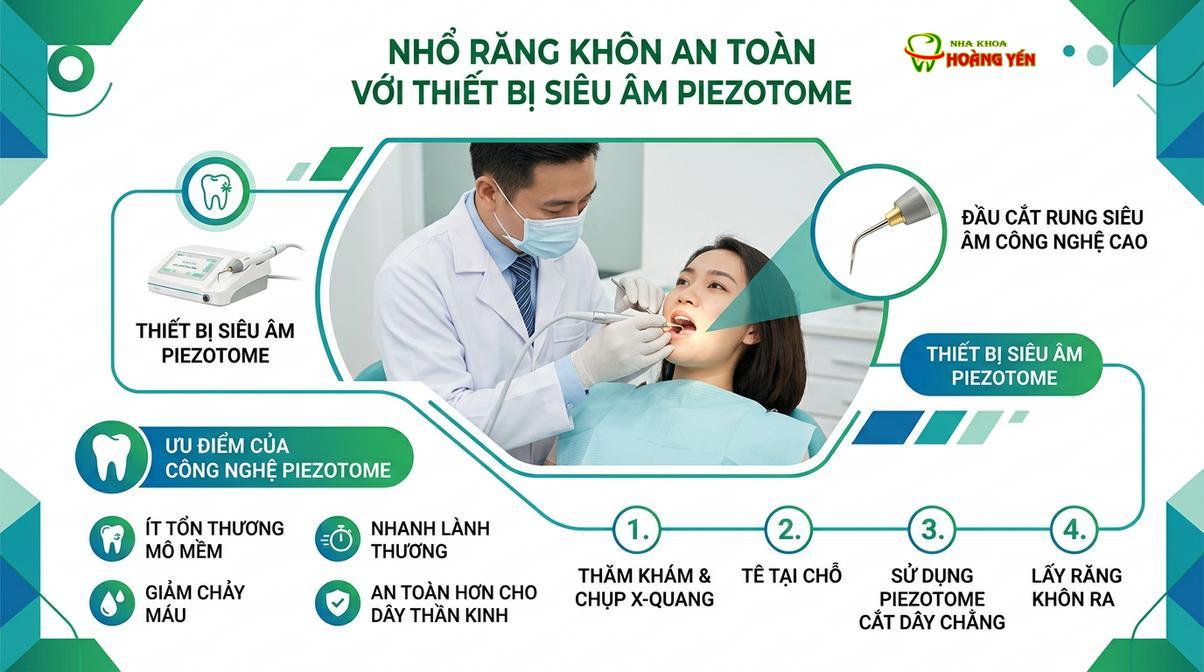 Ứng dụng công nghệ máy siêu âm Piezotome giúp bóc tách mô cứng nhẹ nhàng, bảo vệ mô mềm xung quanh.