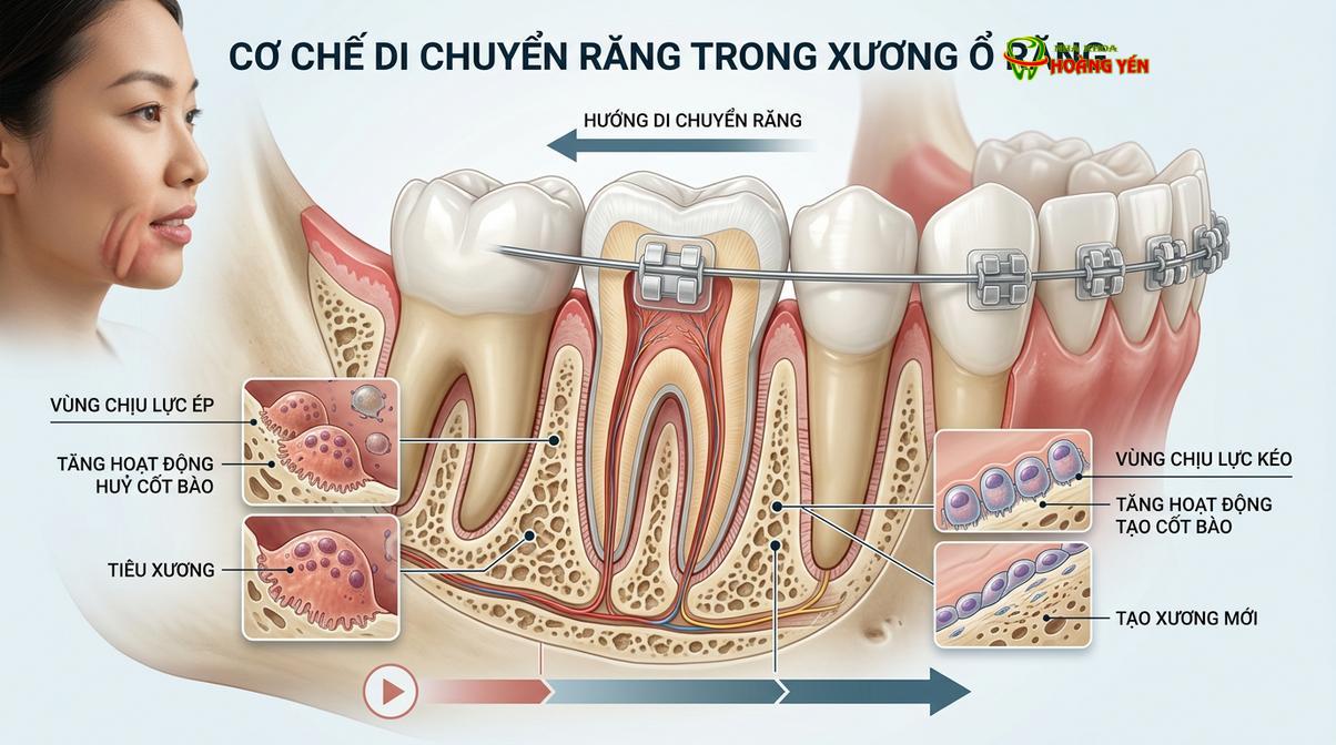 Mô phỏng quá trình dịch chuyển của chân răng trong xương hàm dưới tác động của lực chỉnh nha.