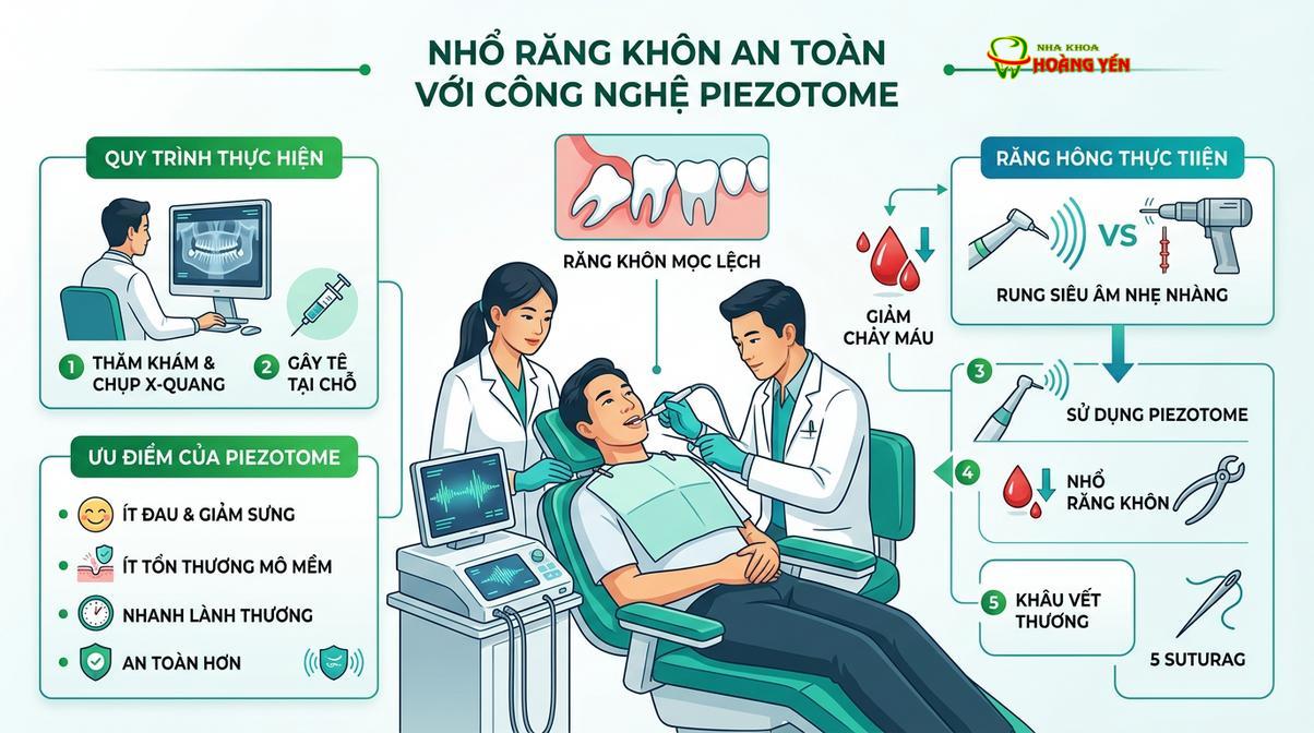 Nhổ răng khôn bằng máy siêu âm Piezotome giúp tạo khoảng an toàn cho chỉnh nha.