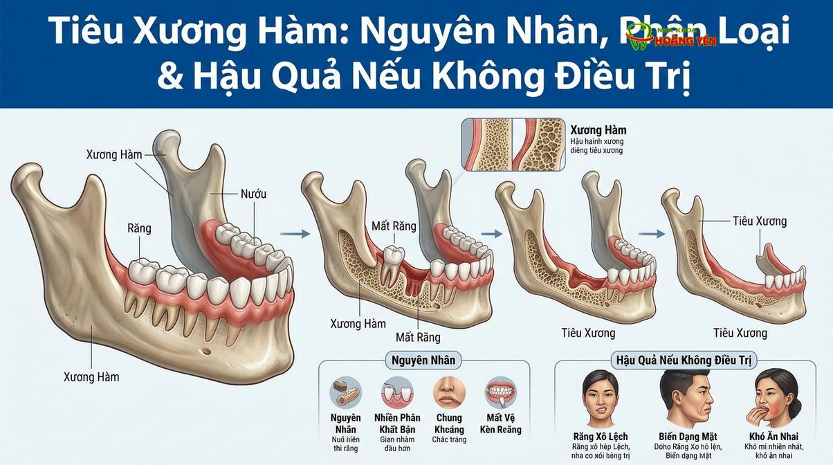 Mô phỏng quá trình suy giảm thể tích xương ổ răng sau khi mất chân răng thật.
