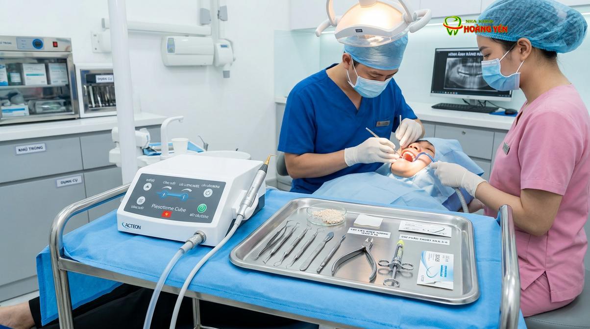 Hệ thống trang thiết bị phẫu thuật vô trùng hỗ trợ quá trình ghép xương an toàn.