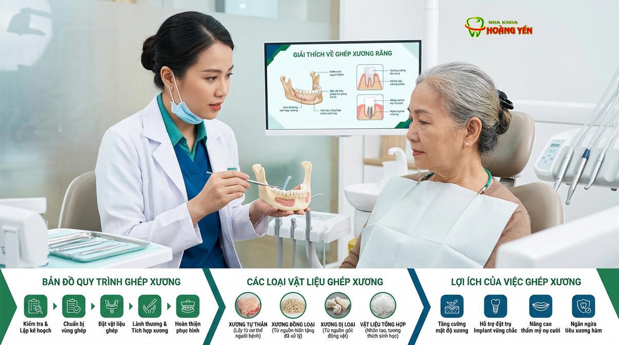 Bác sĩ tư vấn chi tiết về tình trạng xương hàm và kế hoạch điều trị cho bệnh nhân.