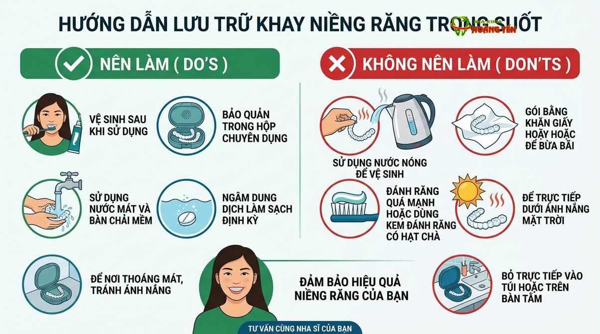 Bảo quản khay trong hộp chuyên dụng là nguyên tắc bắt buộc để tránh thất lạc và nhiễm khuẩn chéo.