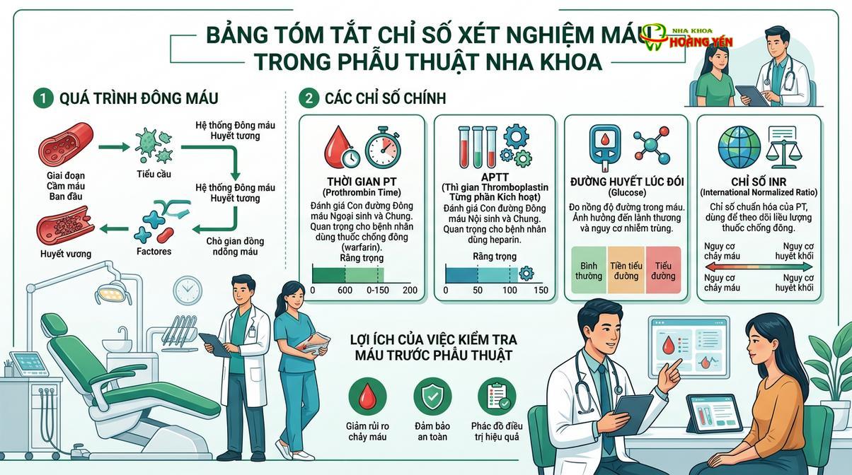 Các chỉ số xét nghiệm máu cơ bản cần lưu ý trước khi thực hiện phẫu thuật miệng.